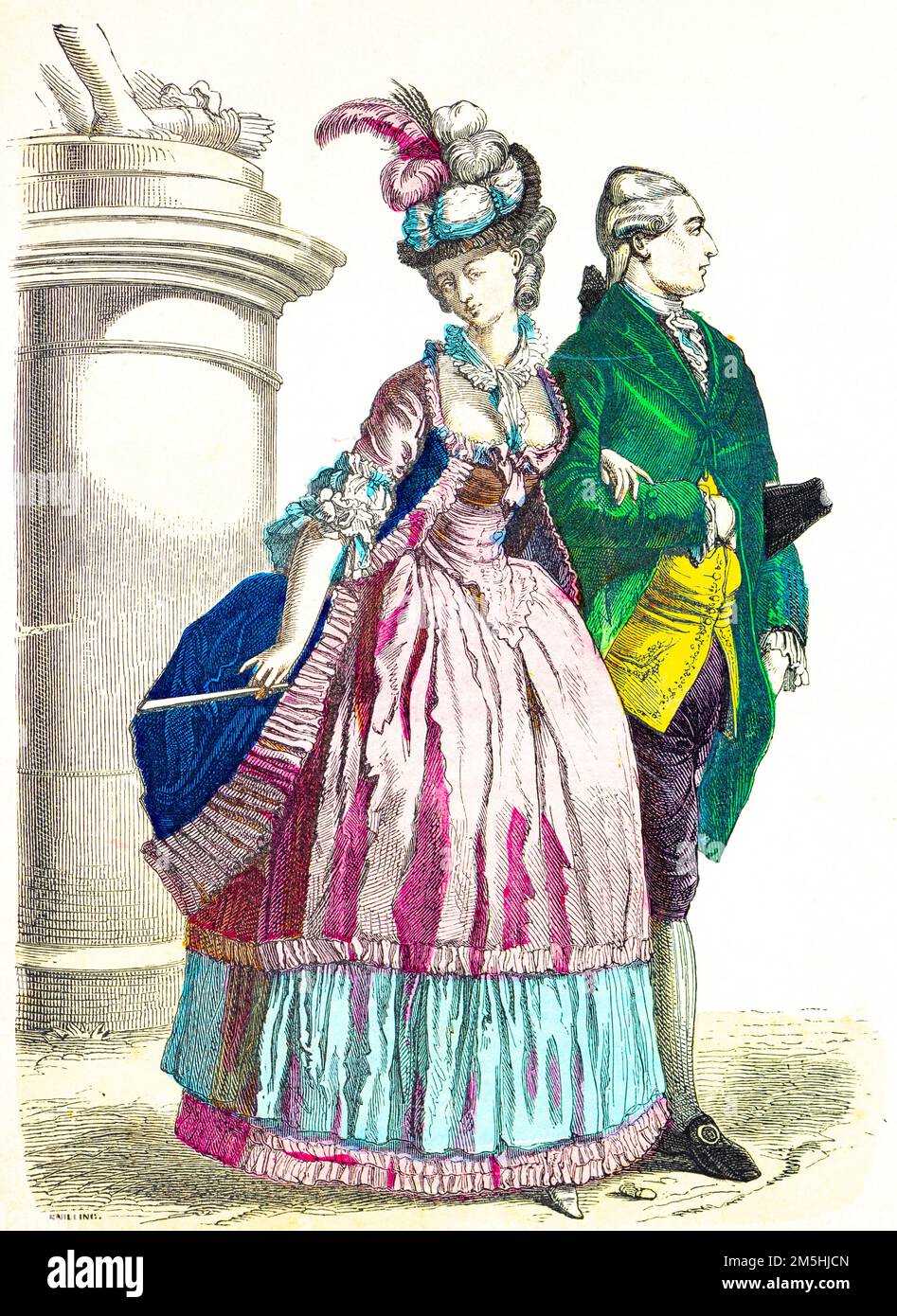 Historical costumes in the middle of 18th century,  historical illustration, Münchener Bilderbogen, München 1890 Stock Photo
