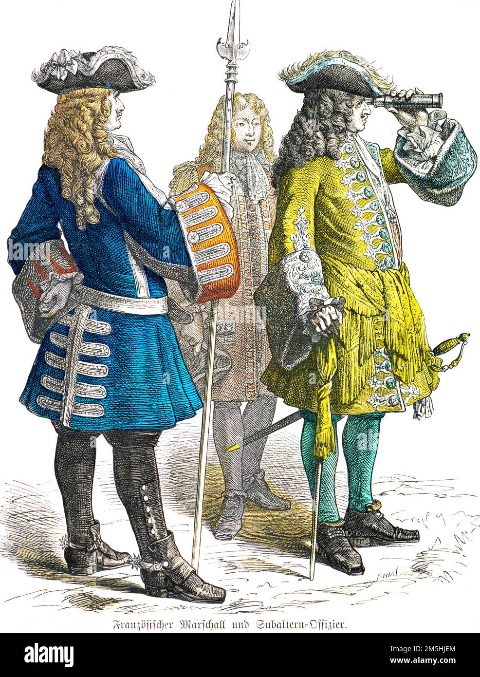 Costumes of French cavalry, Marshal with field glass, beginning 18th century, historic  Illustration 1890, Münchener Bilderbogen Stock Photo
