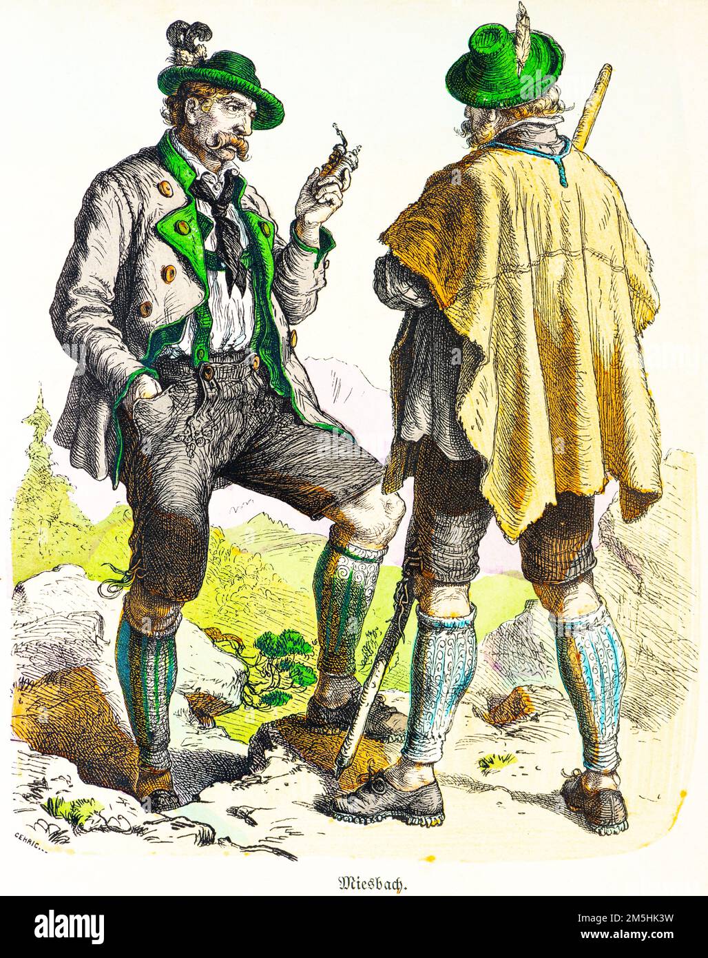 Traditional costumes of Miesbach, Bavaria, Southern Germany, 19th century, ccolured historische Illustration 1890, Münchener Bilderbogen 1890 Stock Photo