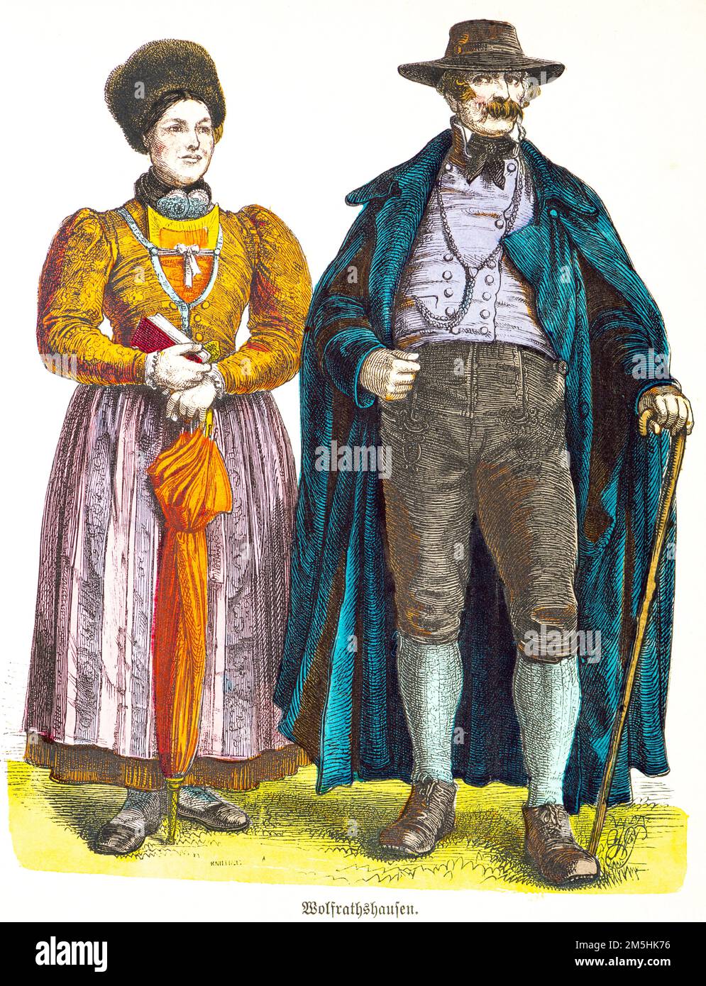 Traditional costumes of Wolfratshausen, Bavaria, Southern Germany, 19th century, ccolured historische Illustration 1890, Münchener Bilderbogen 1890 Stock Photo