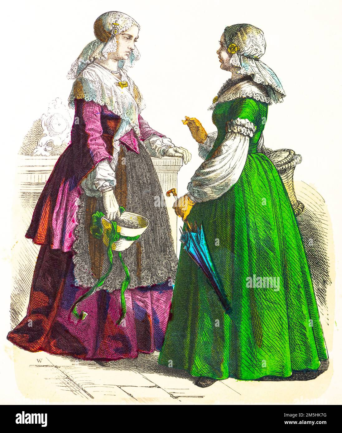 Traditional costumes of The Netherlands, 19th century, ccolured historische Illustration 1890, Münchener Bilderbogen 1890 Stock Photo