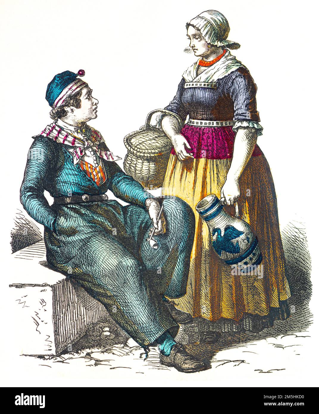 Traditional costumes of The Netherlands, 19th century, ccolured historische Illustration 1890, Münchener Bilderbogen 1890 Stock Photo