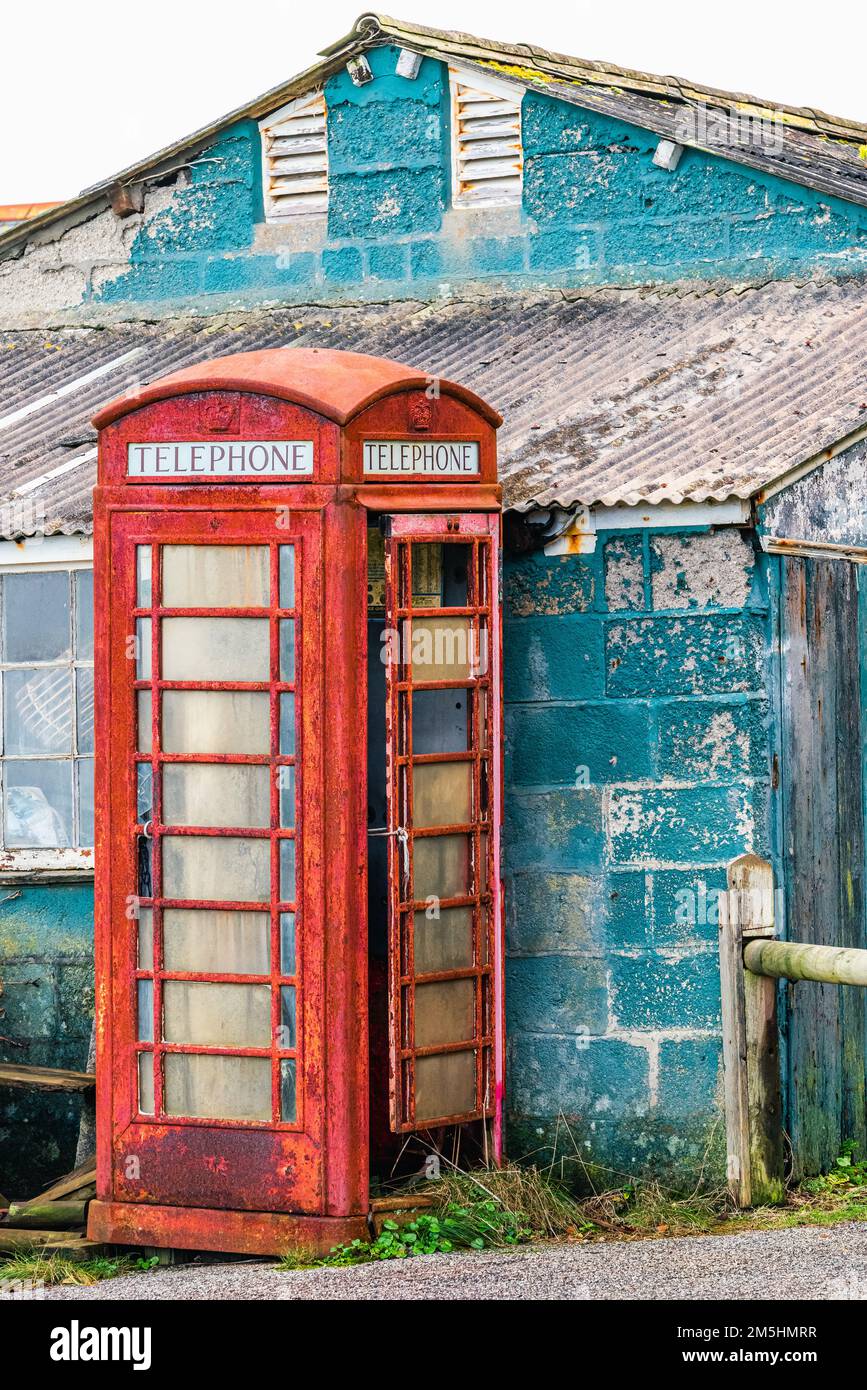 British Old Red Telephone Box, St Agnes, Cornwall, England, Europe Stock Photo