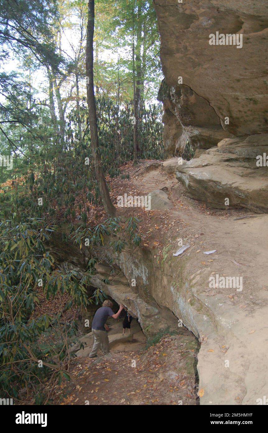 Red River Scenic Byway Hiking below Angel Windows. A hiker
