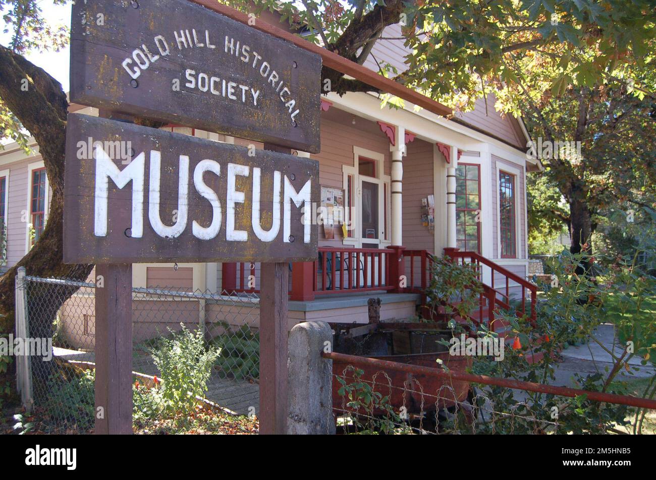 RogueUmpqua Scenic Byway Gold Hill Museum. Redpainted banisters and white trim highlight the