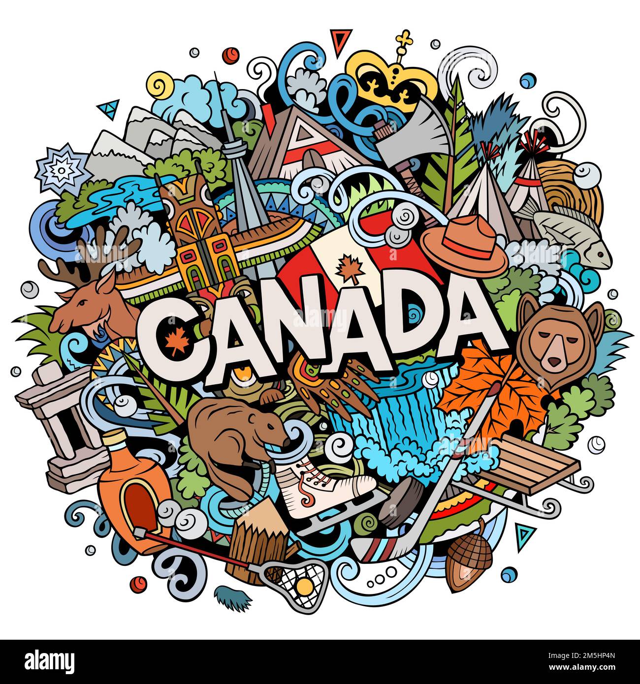 Canada cartoon doodle illustration. Funny Canadian design Stock Vector