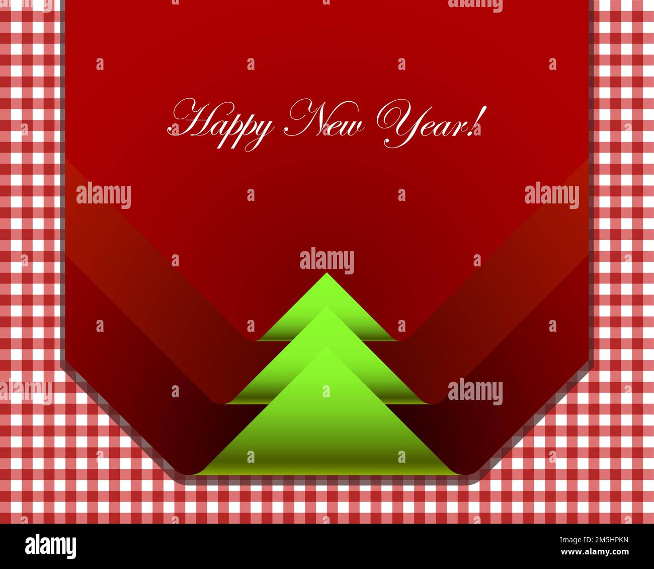 Red checkered picnic tablecloth with christmas tree Stock Vector