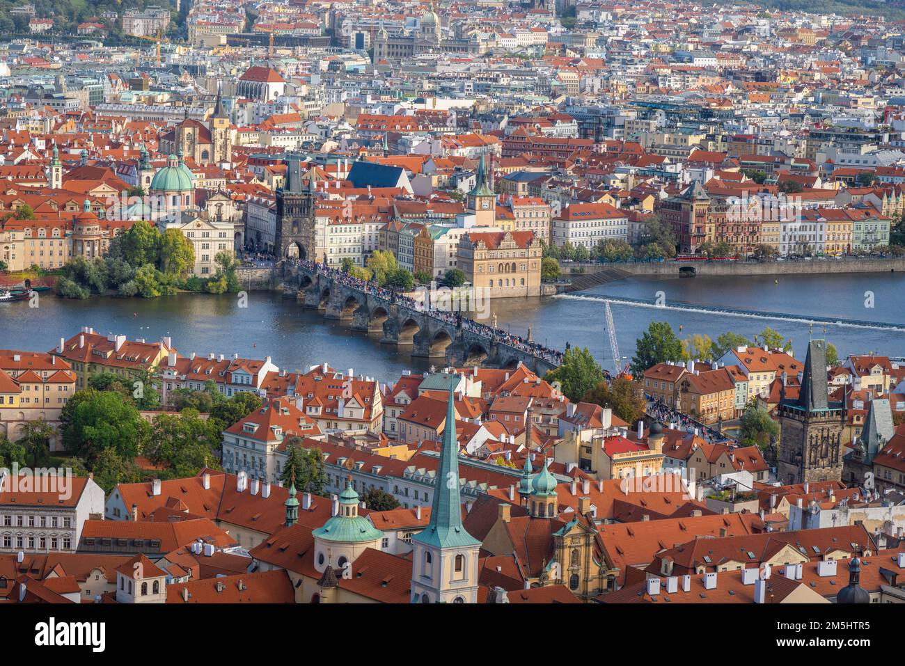 Aerial view of Charles Bridge and Stare Mesto - Prague, Czech Republic Stock Photo