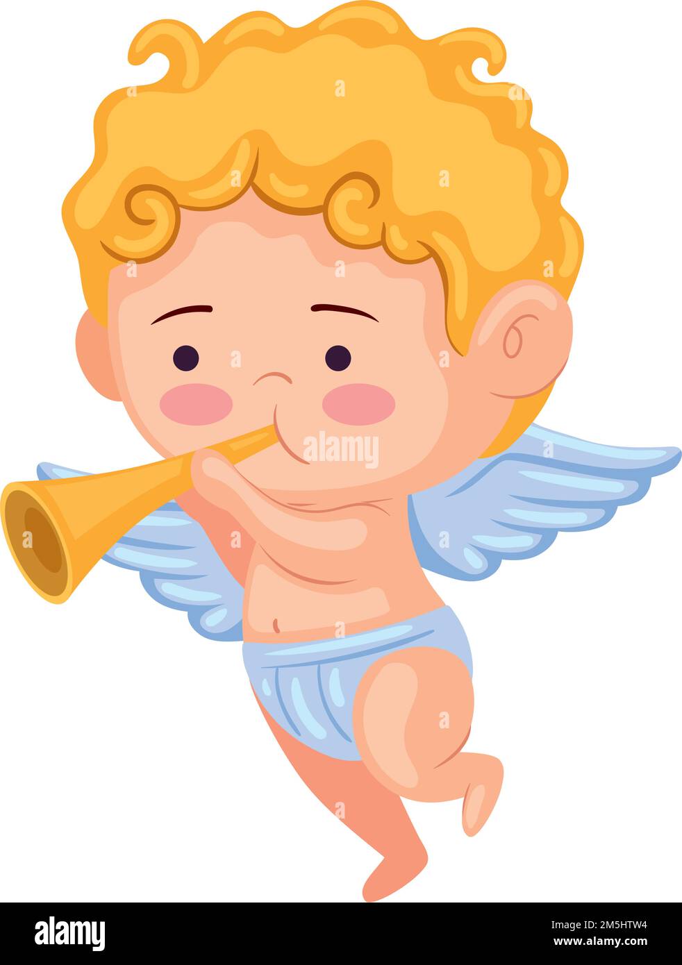 cupid angel playing trumpet Stock Vector