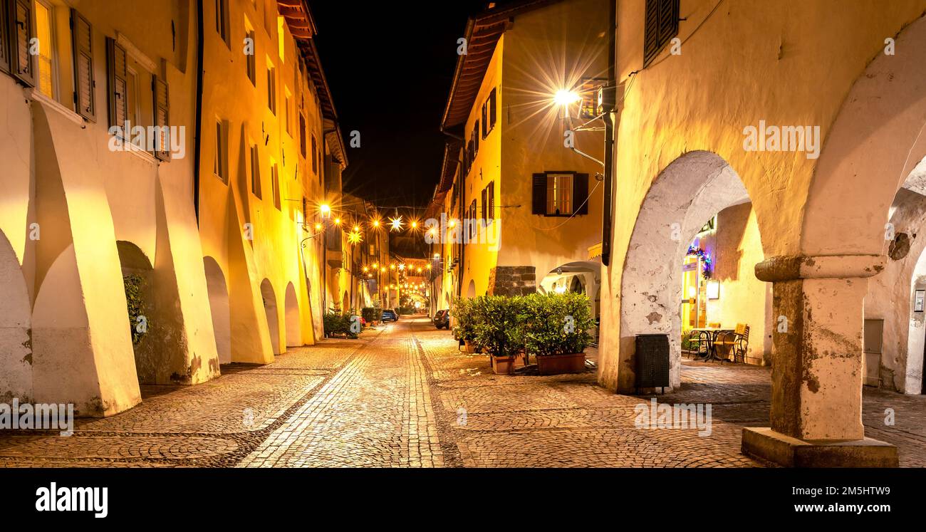 Egna in South Tyrol (Neumarkt): the famous old town during the Christmas festivity, Bolzano province, northern Italy, Europe- december 22, 2022 Stock Photo