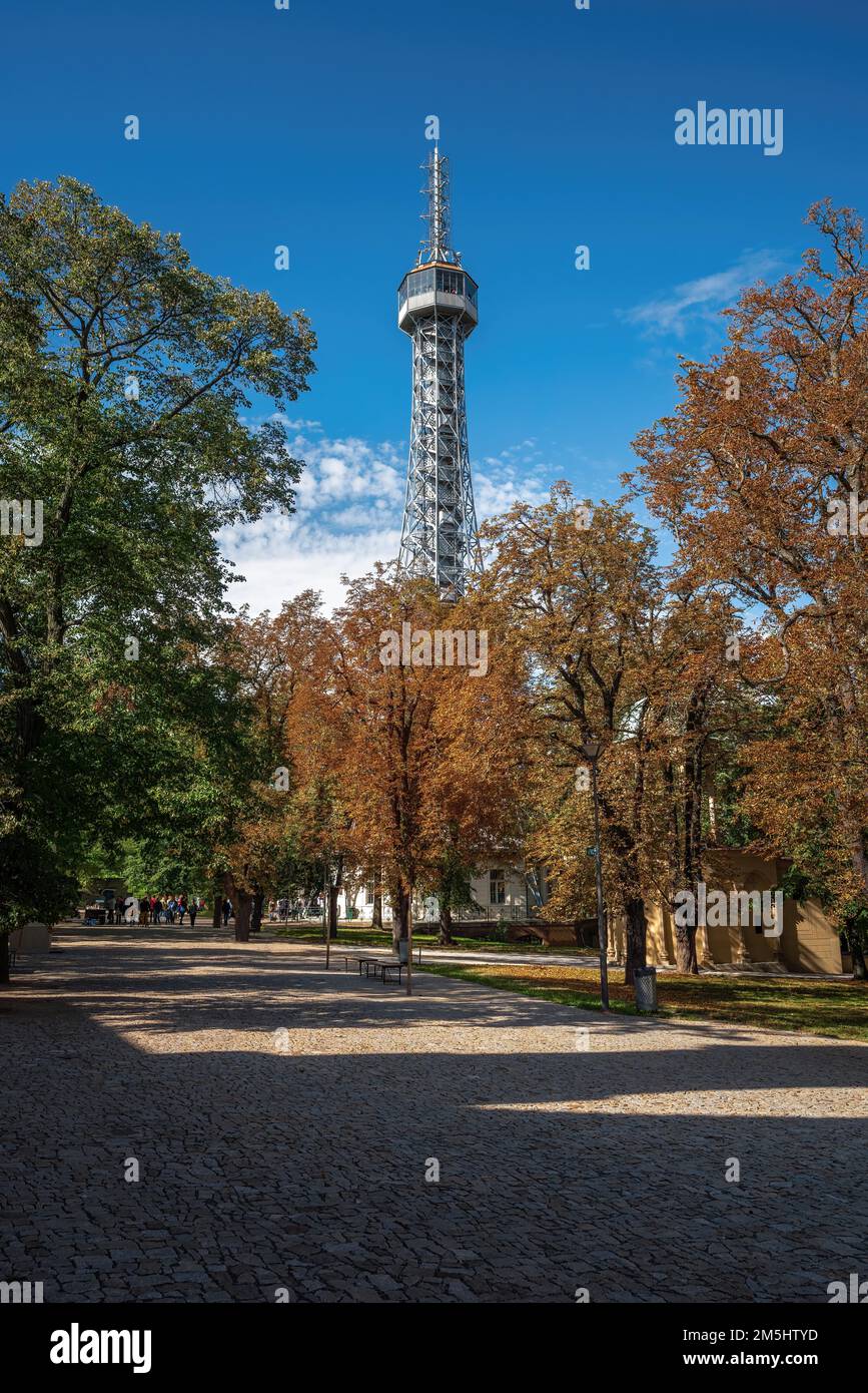 Petrin Tower at Petrin Park - Prague, Czech Republic Stock Photo