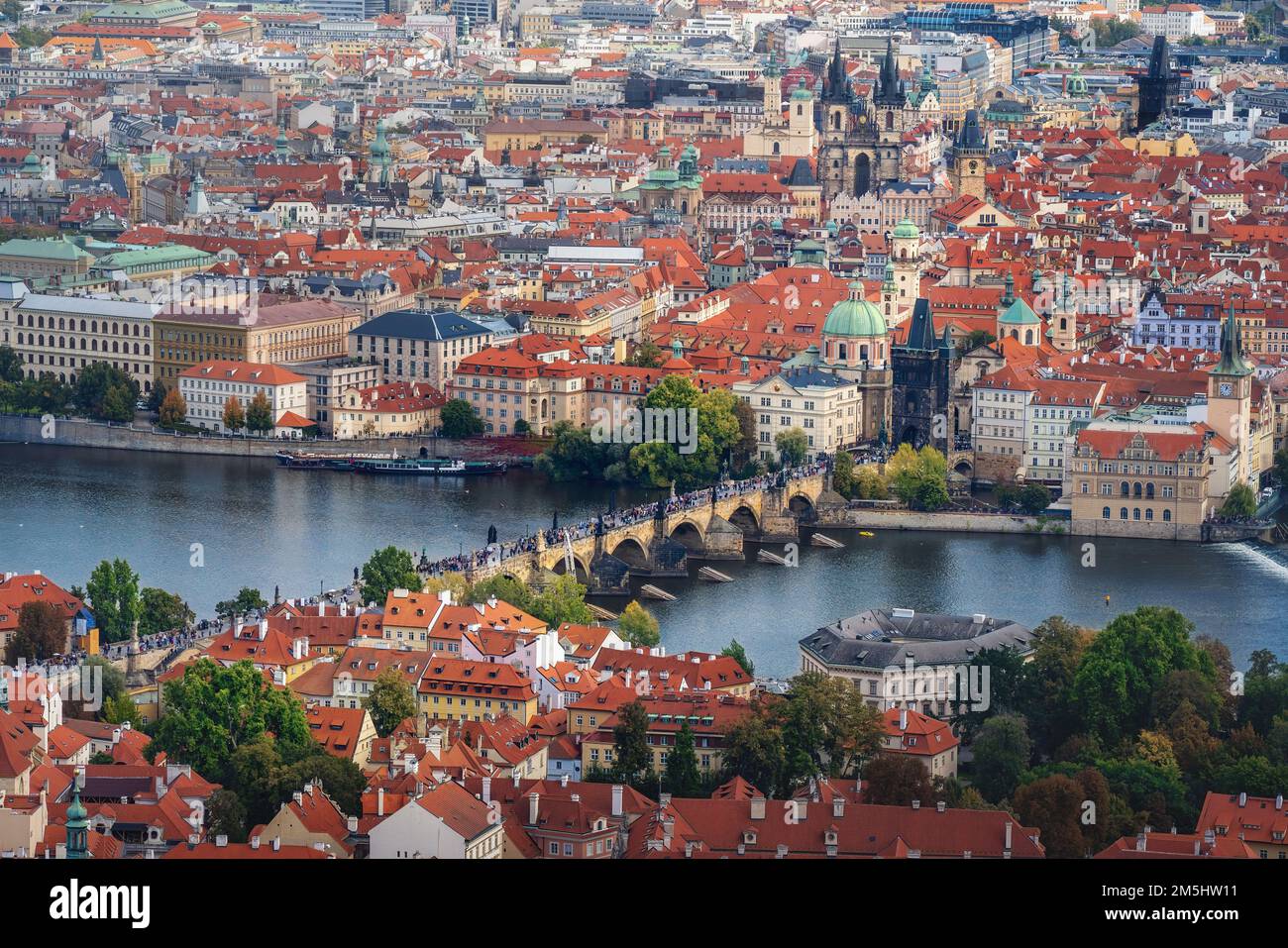 Aerial view of Charles Bridge and Stare Mesto - Prague, Czech Republic Stock Photo