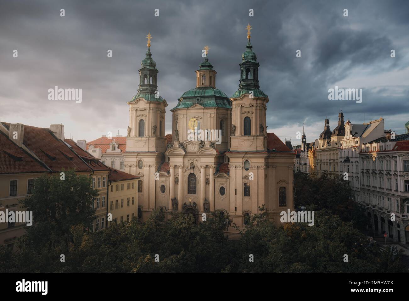 Aerial view of St. Nicholas Church at Stare Mesto - Prague, Czech Republic Stock Photo