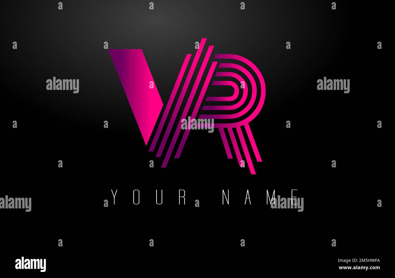 VR Magenta Lines Letter Logo. Creative Line Letters Design Vector Template. Stock Vector