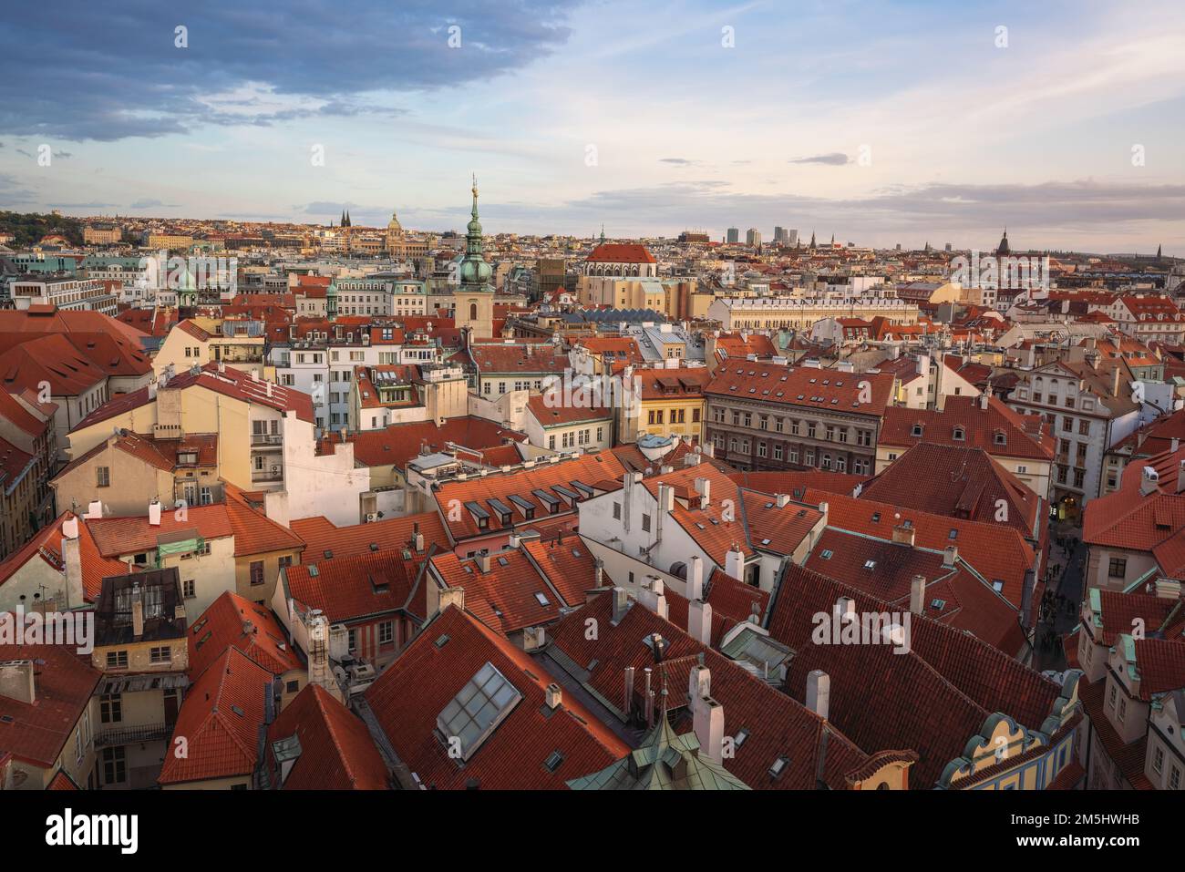 Aerial view of Stare Mesto with Church of St. Gallen and Church of St Giles - Prague, Czech Republic Stock Photo