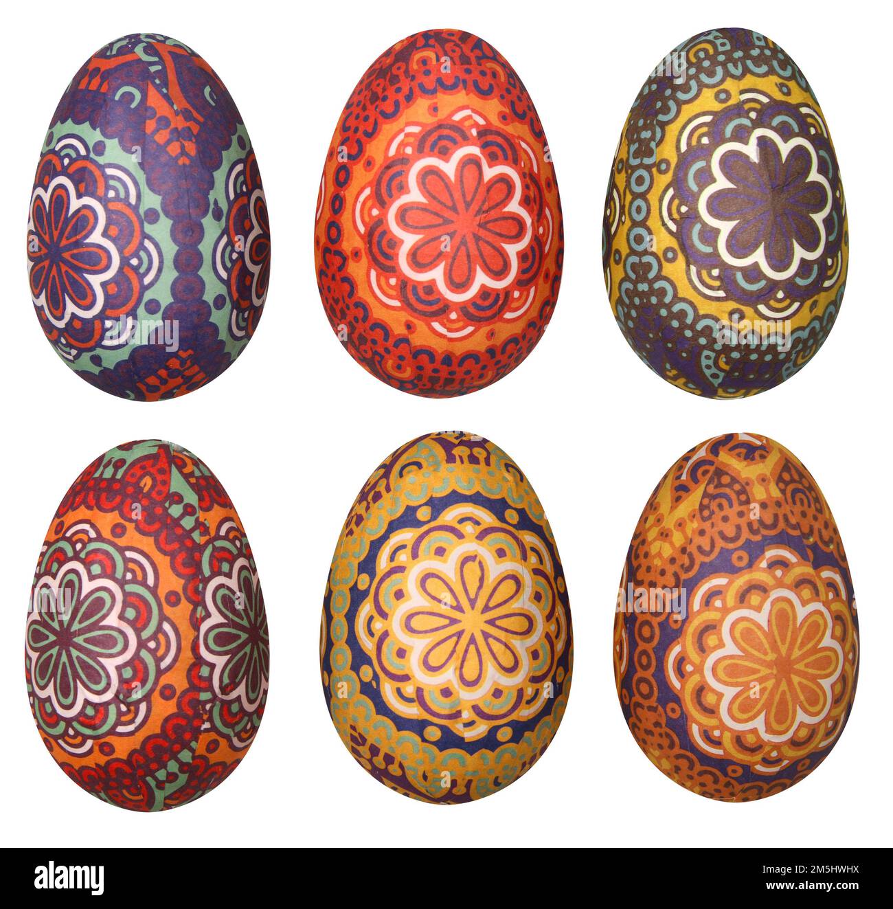 Colorful patterns and graphics artistic Easter decoration eggs isolated Stock Photo