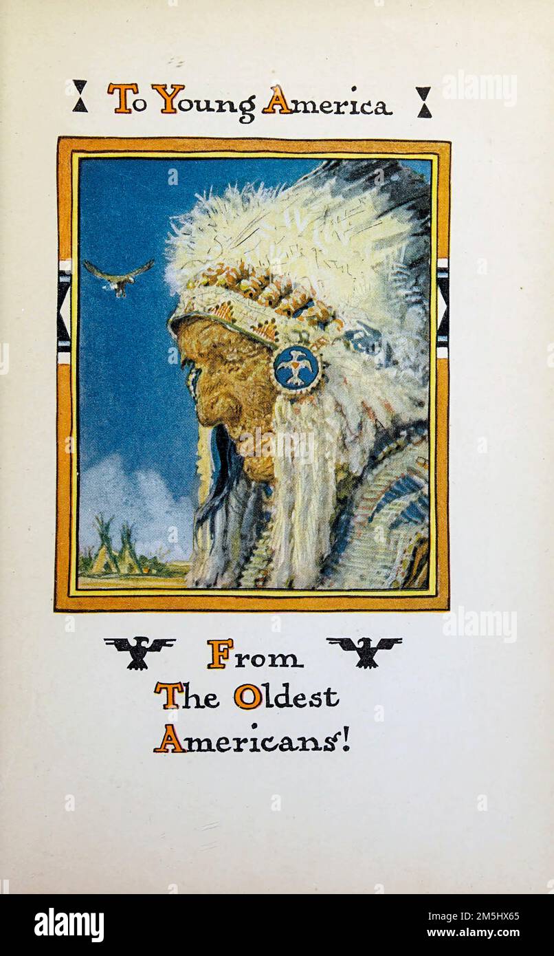 To Young American from the Oldest Americans Illustrated by John Rae from the book ' American Indian fairy tales ' by William Trowbridge Larned, Publication date 1921 Publisher New York, P. F. Volland Stock Photo