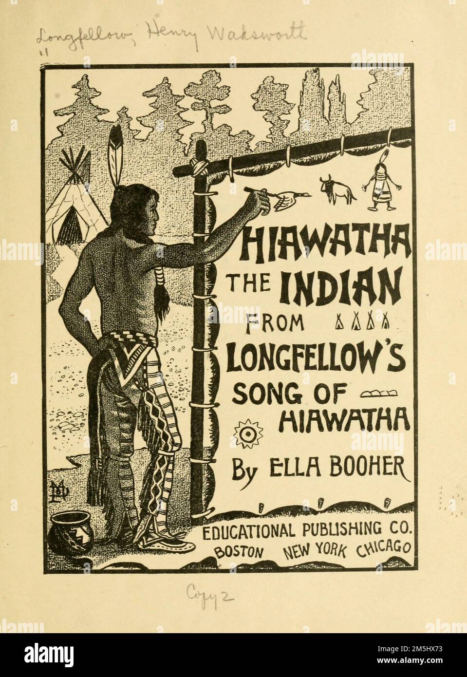 title page illustrated by Ella Booher, From the book Hiawatha the Indian from Longfellow's Song of Hiawatha by Henry Wadsworth Longfellow, 1807-1882; Stock Photo