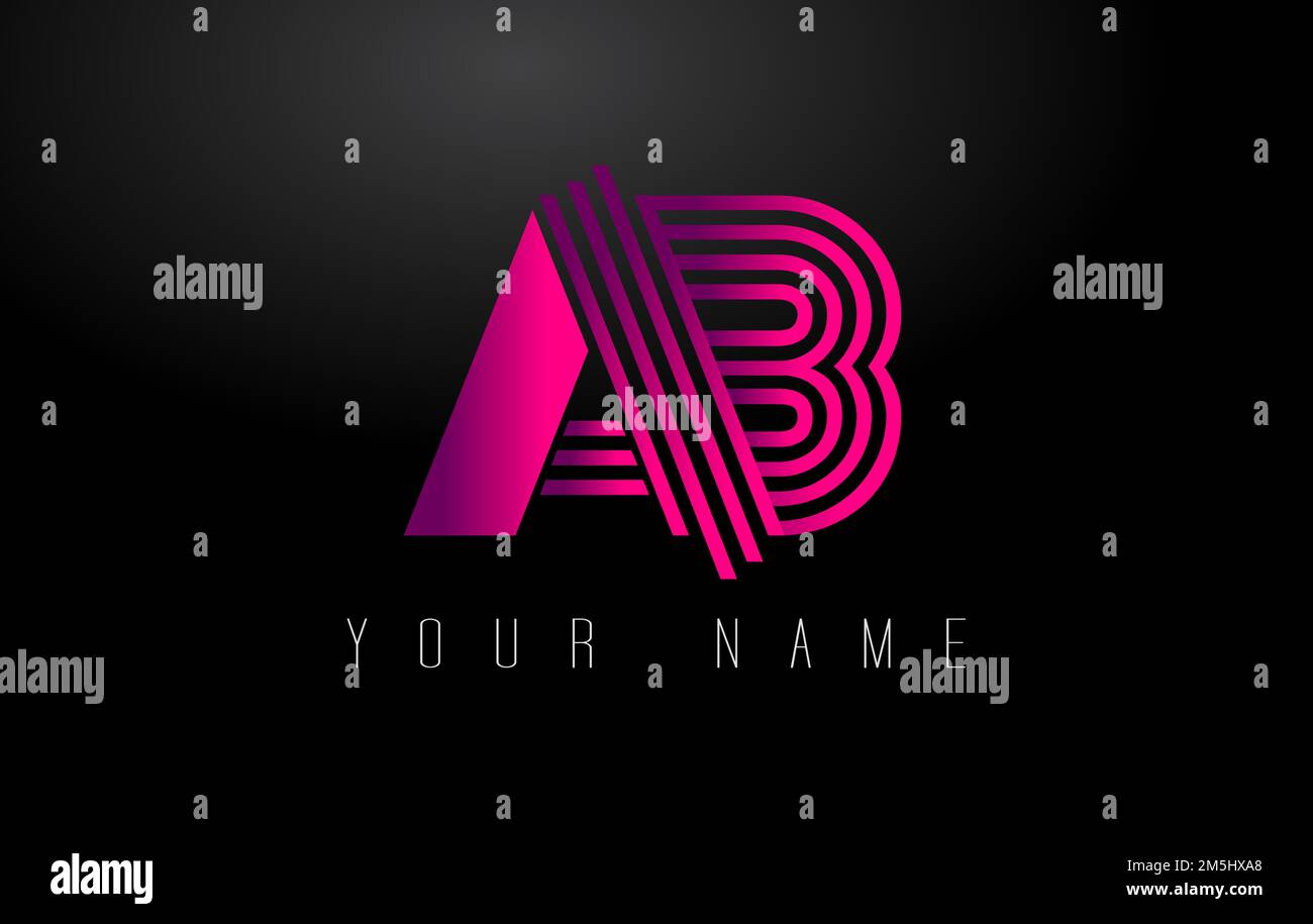 AB Magenta Lines Letter Logo. Creative Line Letters Design Vector Template. Stock Vector