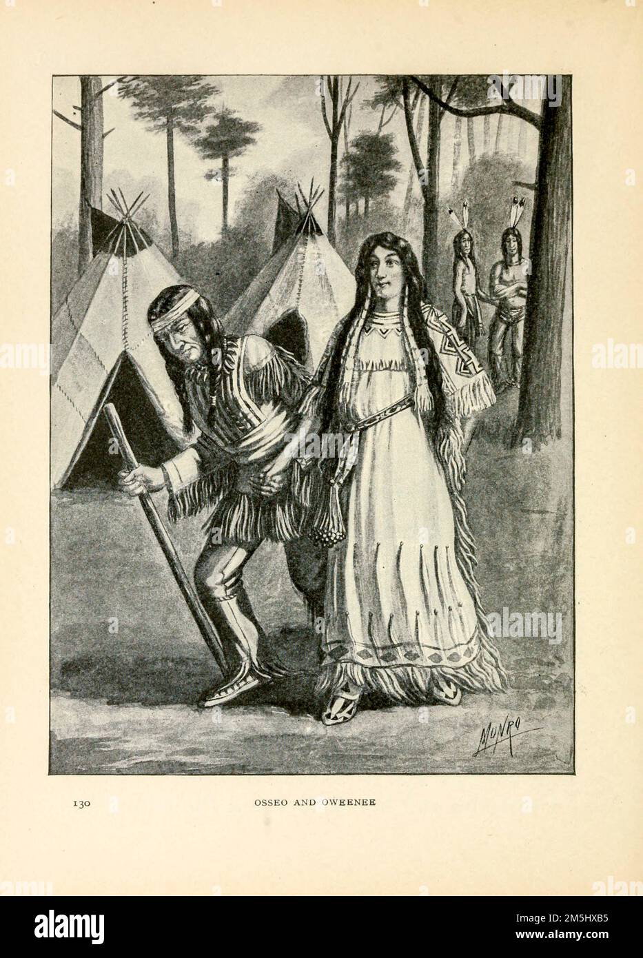 Osseo and Oweenee illustrated by Ella Booher, From the book Hiawatha the Indian from Longfellow's Song of Hiawatha by Henry Wadsworth Longfellow, 1807-1882; Stock Photo
