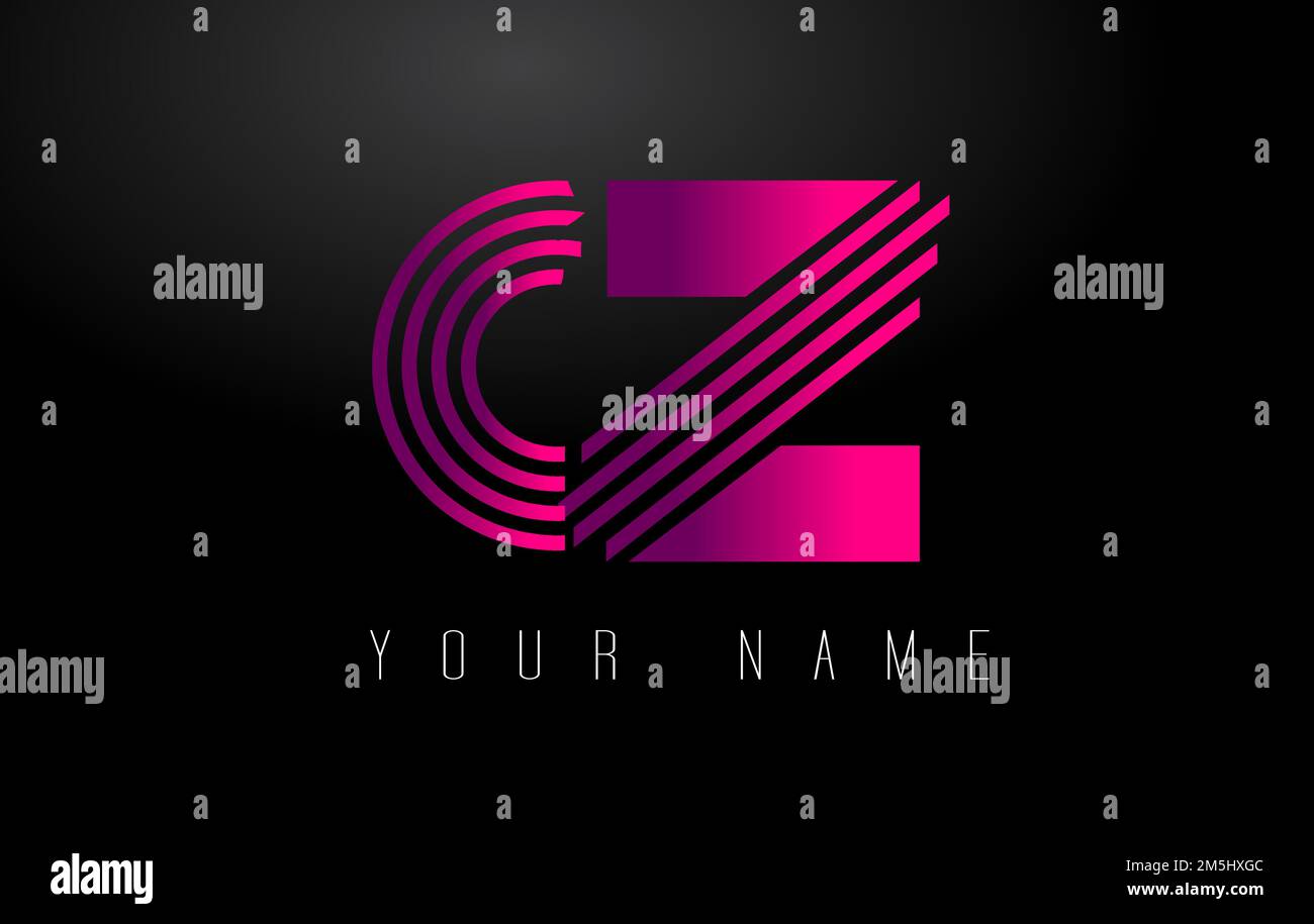 CZ Magenta Lines Letter Logo. Creative Line Letters Design Vector Template. Stock Vector
