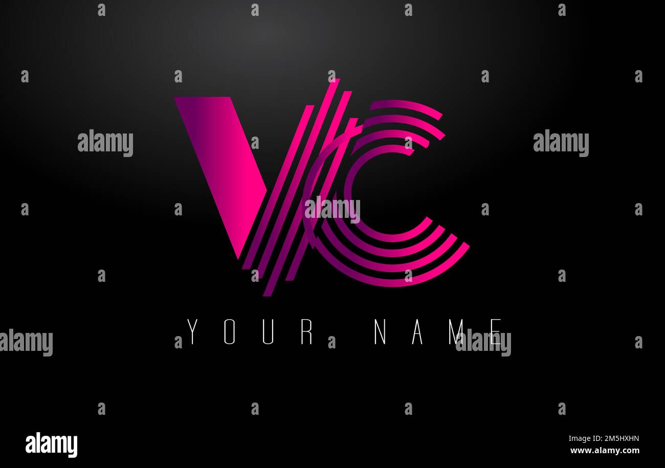 VC Magenta Lines Letter Logo. Creative Line Letters Design Vector Template. Stock Vector
