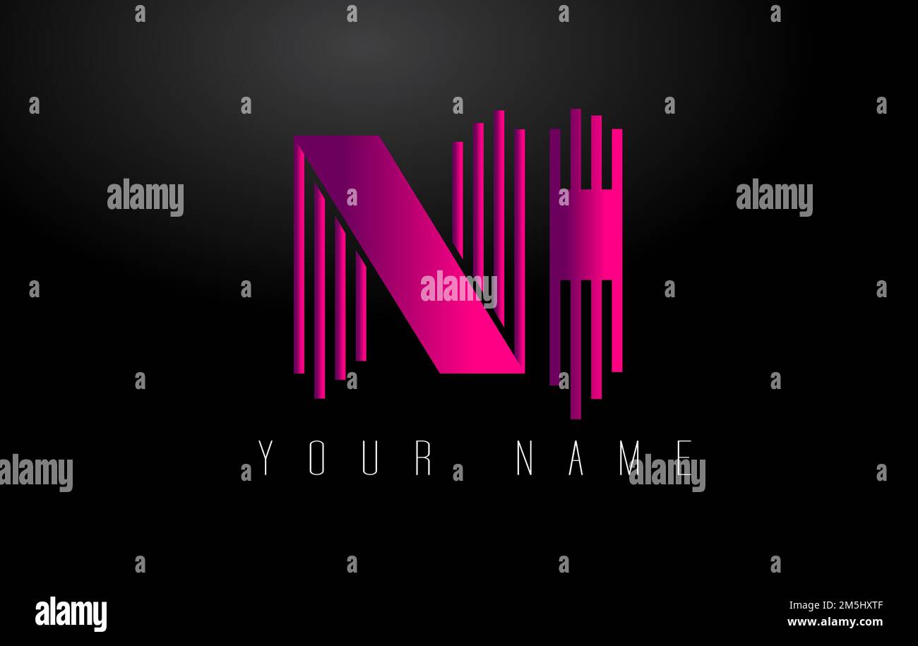 NI Magenta Lines Letter Logo. Creative Line Letters Design Vector Template. Stock Vector