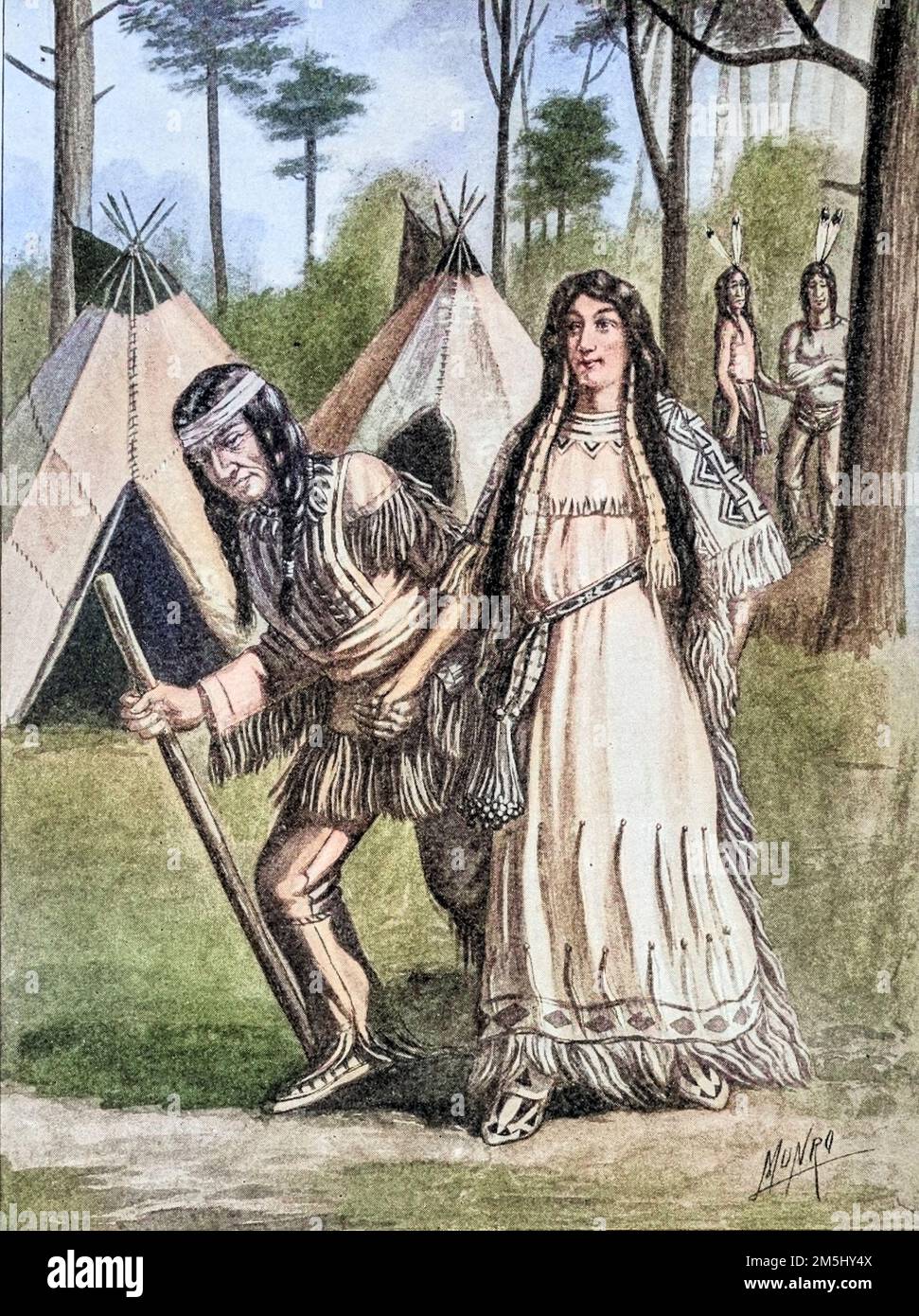 Osseo and Oweenee illustrated by Ella Booher, From the book Hiawatha the Indian from Longfellow's Song of Hiawatha by Henry Wadsworth Longfellow, 1807-1882; Stock Photo