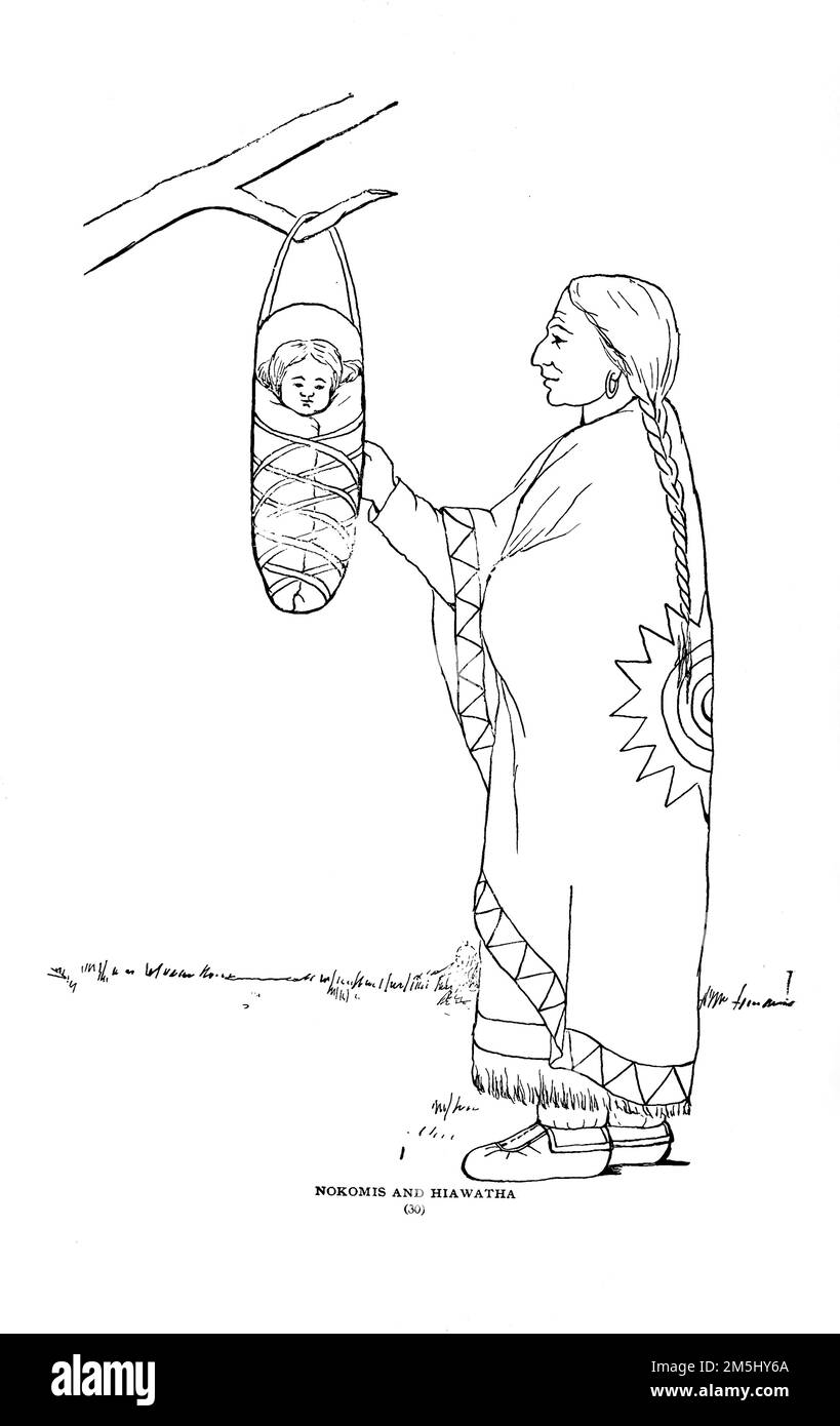 Nokomis and Hiawatha from the book ' The song of Hiawatha ' by Henry Wadsworth Longfellow, 1807-1882; Marian Minnie, George, Publisher Chicago, A. Flanagan 1898 Stock Photo