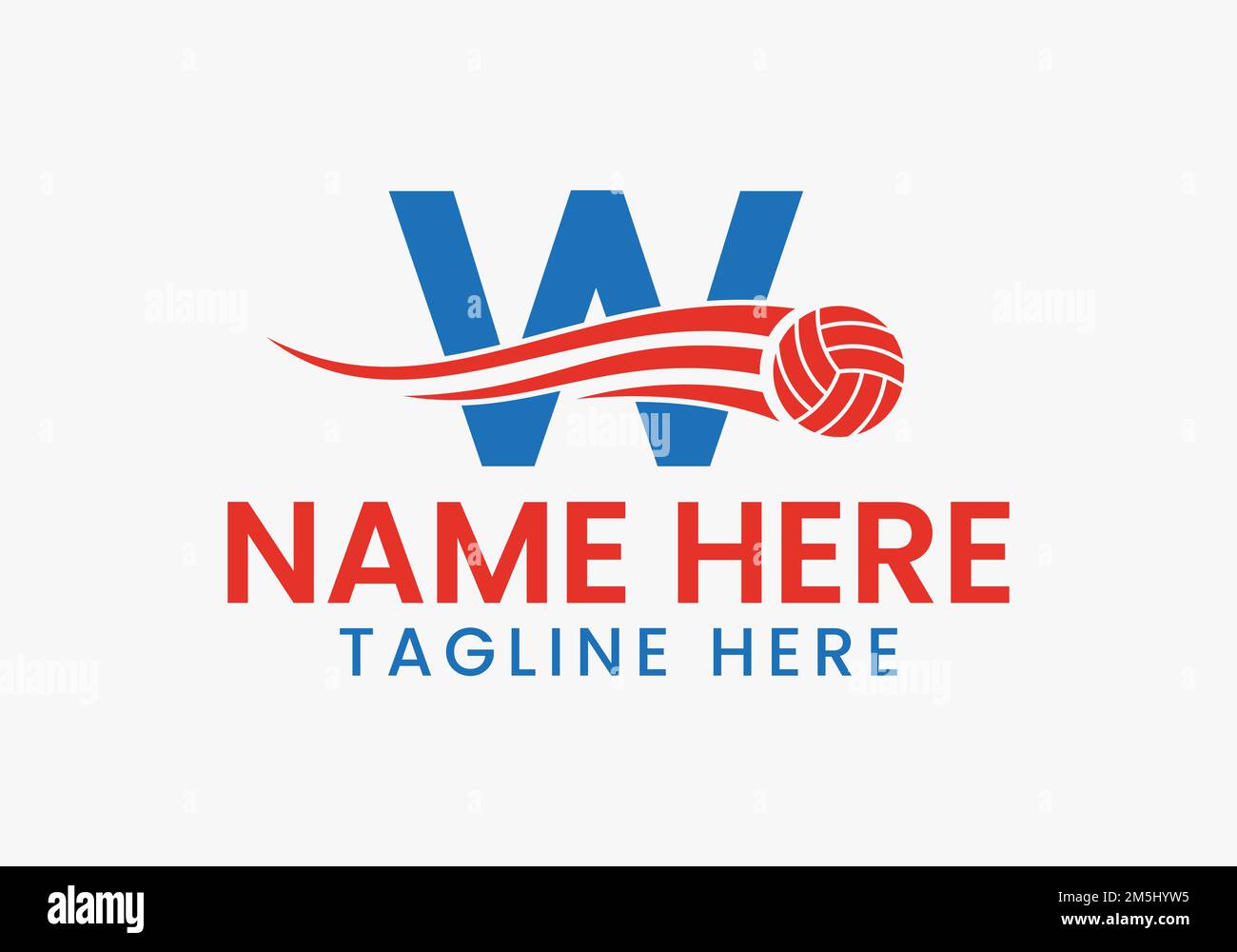Letter W Volleyball Logo Concept With Moving Volley Ball Icon. Volleyball Sports Logotype Stock Vector