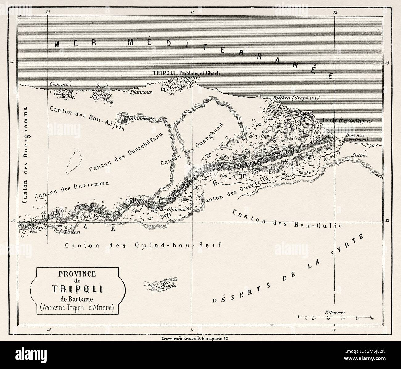 Old map of the province of Tripoli, Libya. North Africa Stock Photo Alamy