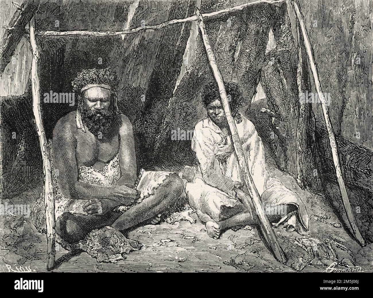 Indigenous Australian aborigines in 1850´s. Victoria, Australian states