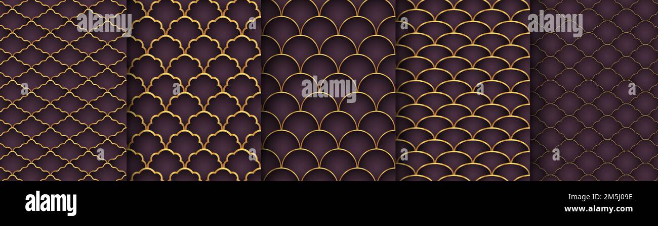 Traditional chinese fish scale seamless pattern. Asian sea wave luxury ...