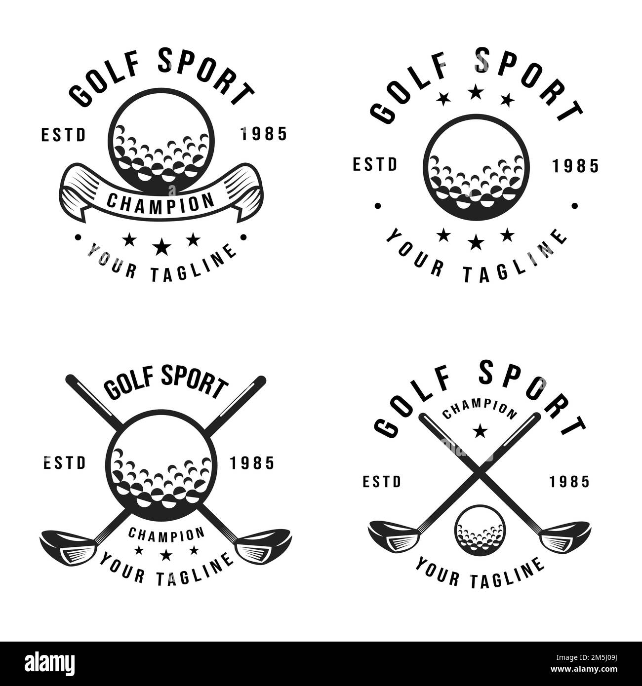 Golf club emblem vintage set, professional golf ball logo template design, golf championship, icon, vector illustration, symbol Stock Vector