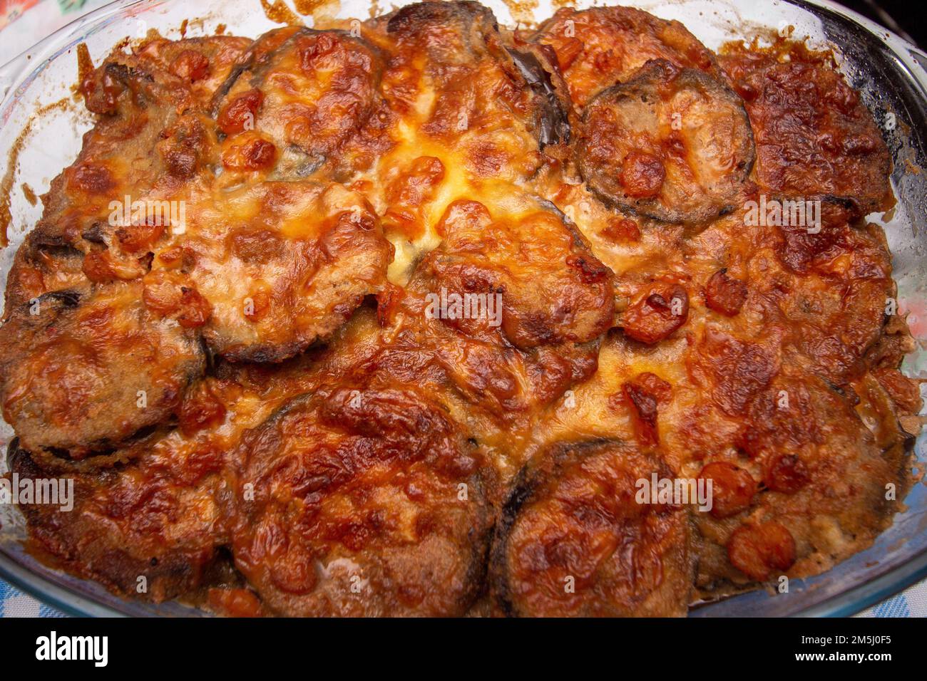 Eggplant and Shrimp Casserole with Mozzarella Cheese and Coconut Milk