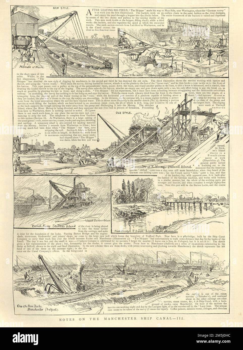 Vintage illustration scene from the construction of the Manchester Ship Canal, 1888, 19th Century Stock Photo