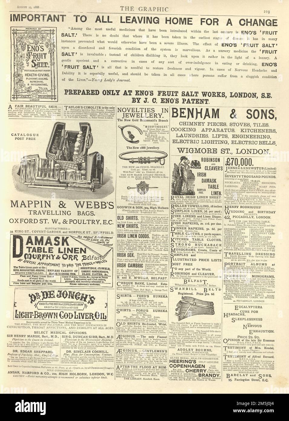 Page of old Victorian newspaper adverts, 1888, 19th Century Stock Photo