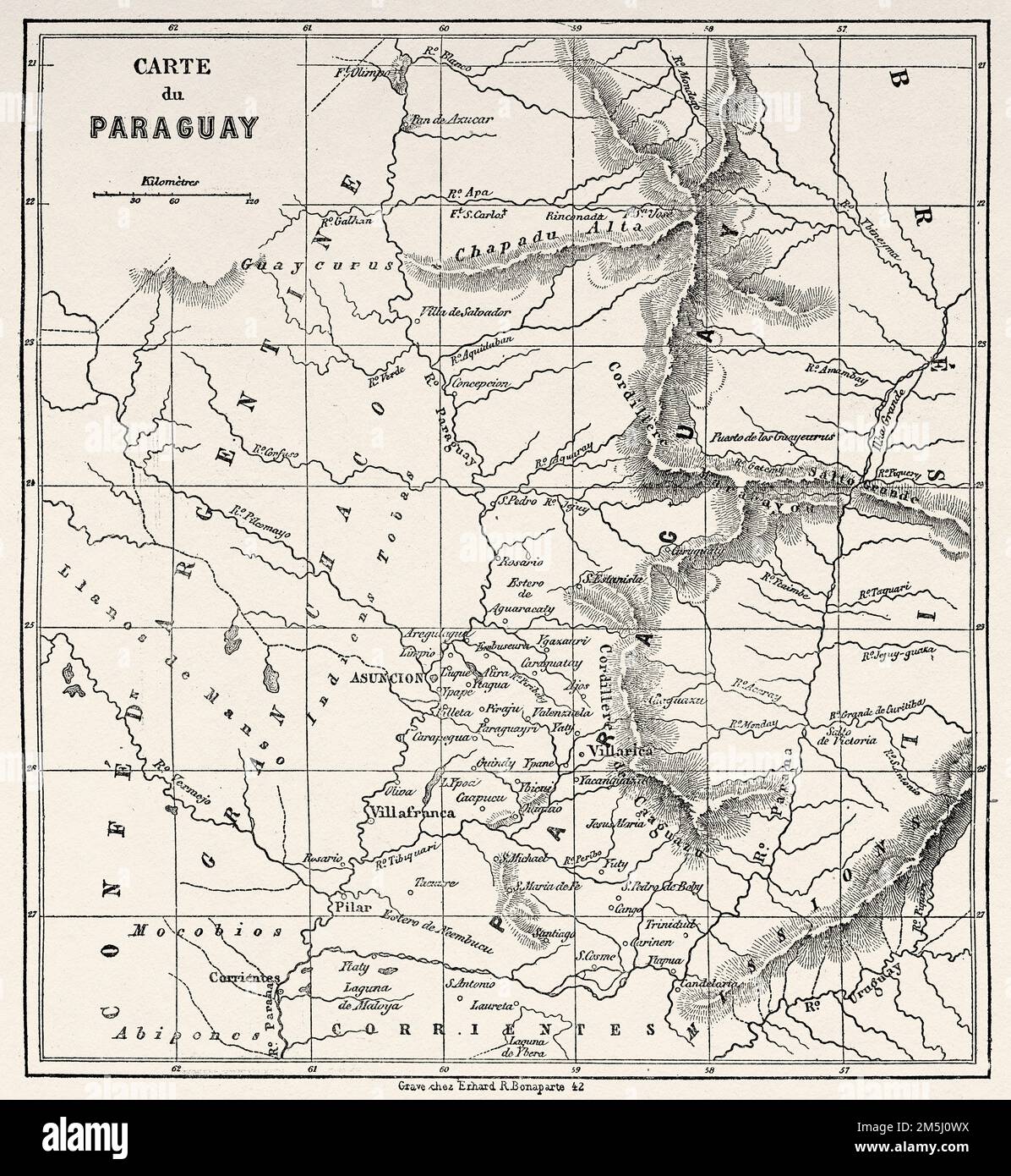 Old map of Paraguay South America - Old Map Of Paraguay South America Journey In Paraguay 1844 1847 By Alfred Demersay 2M5J0WX