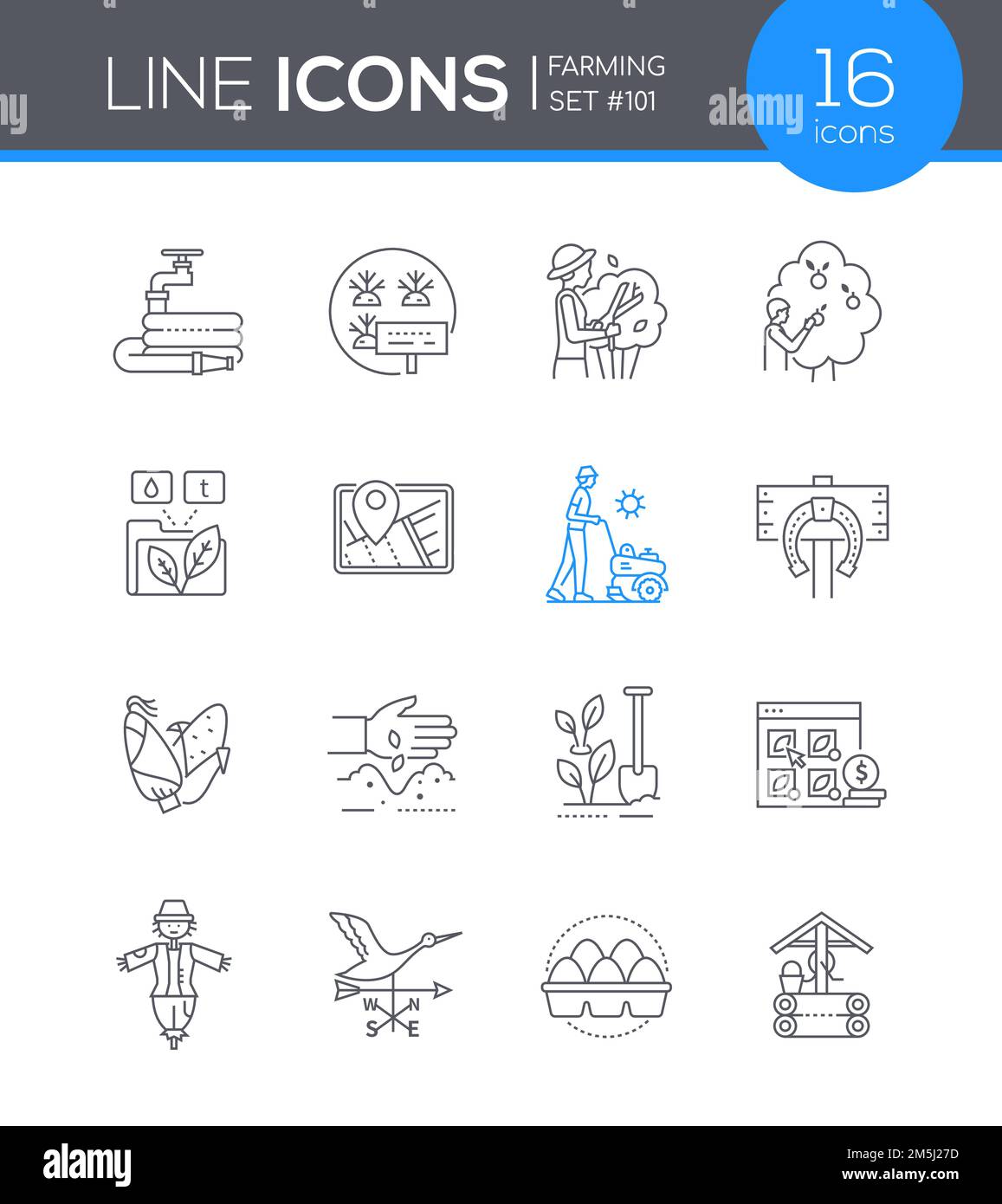 Agriculture and farming - line design style icons set Stock Vector ...