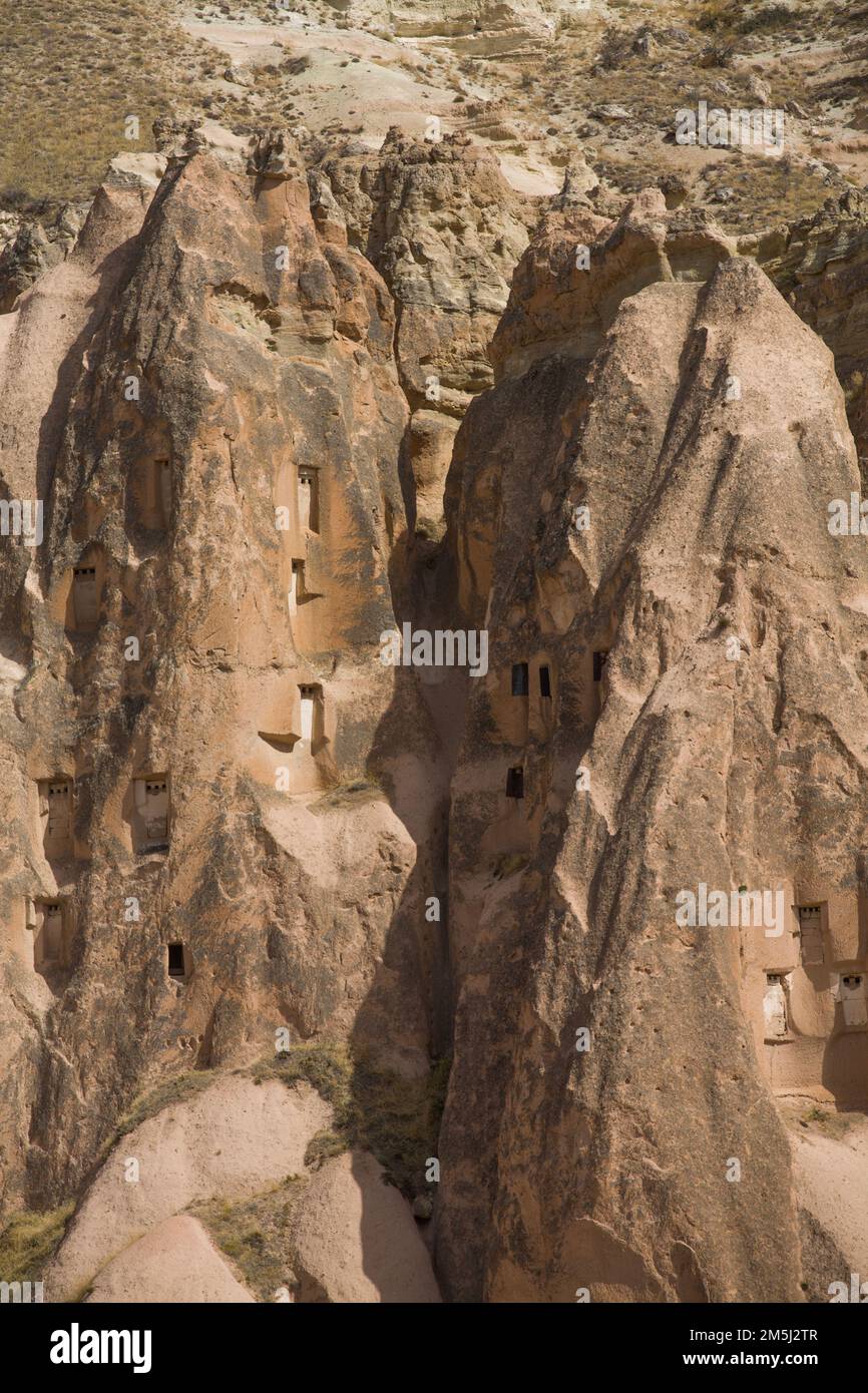 Cave Houses, Near Cavusin, Cappadocia Region, Nevsehir Province, Turkey Stock Photo