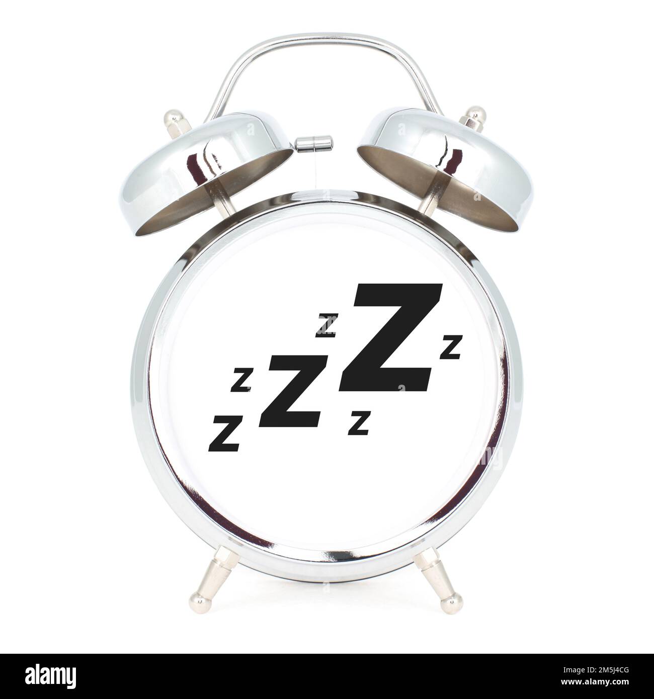 zzz letters on empty clock face of classic chrome alarm clock which