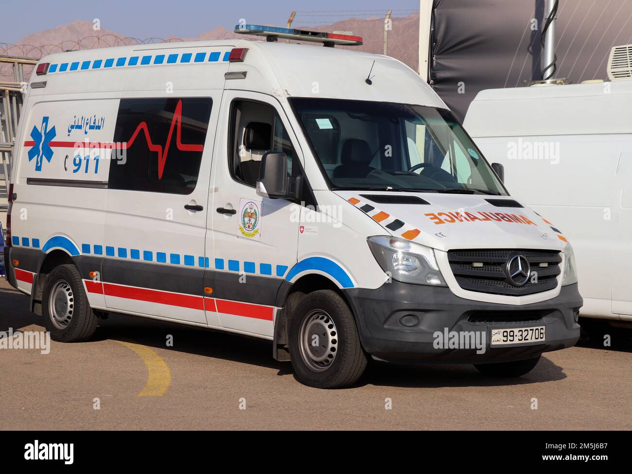 Aqaba, Jordan - 2022 : Jordanian ambulance 911 Stock Photo