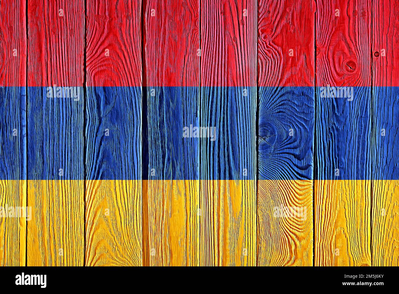 Armenia flag painted on old wood plank background. Brushed natural ...