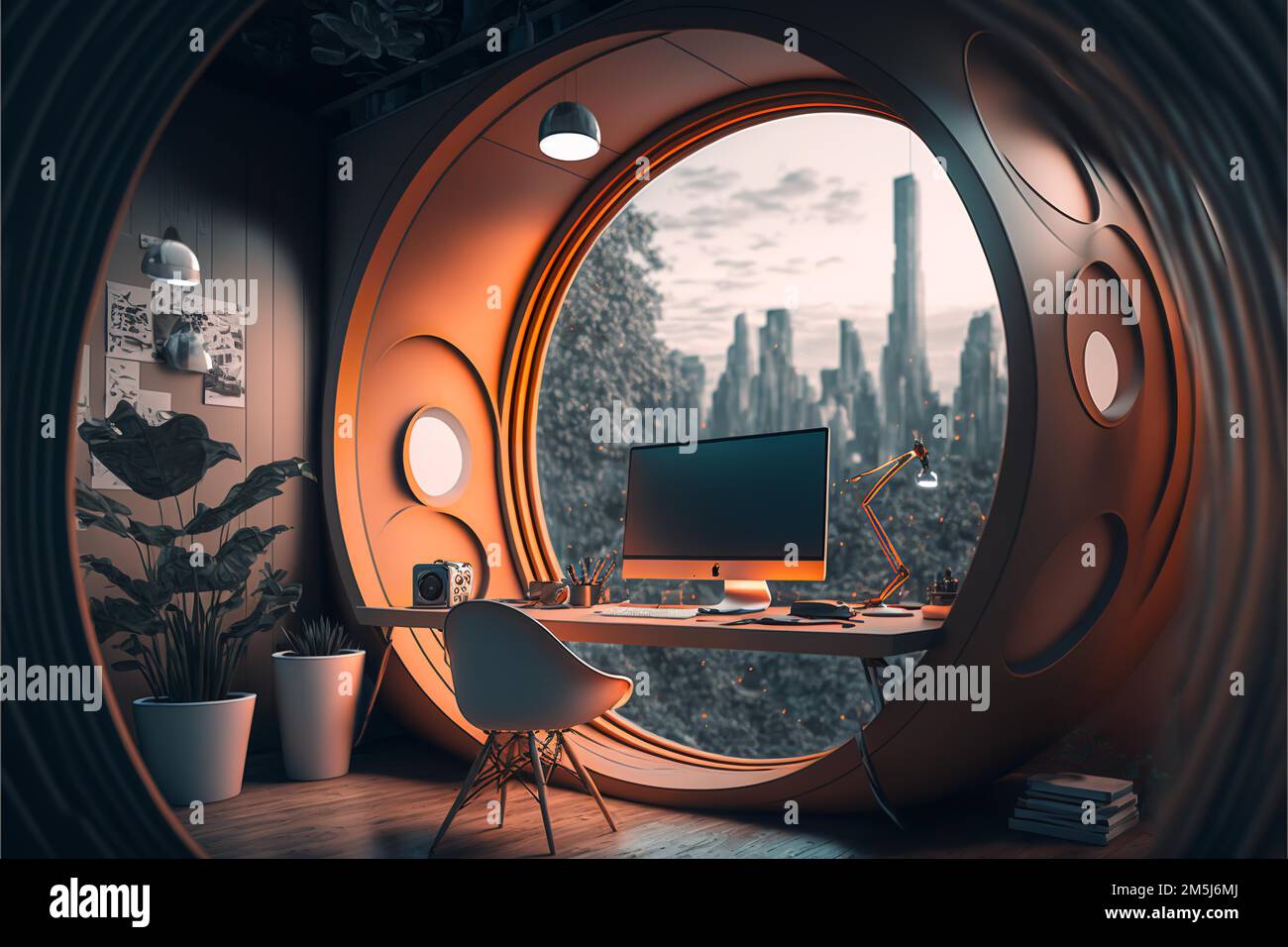 Futuristic Designer Office with Sleek Architecture and Modern Design in Ultra High Resolution, Art, Architecture Stock Photo
