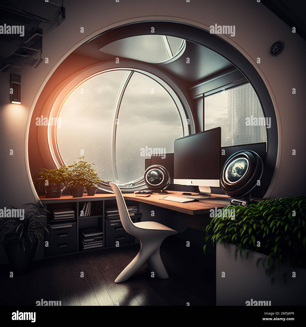 Futuristic Designer Office with Sleek Architecture and Modern Design in Ultra High Resolution, Art, Architecture Stock Photo