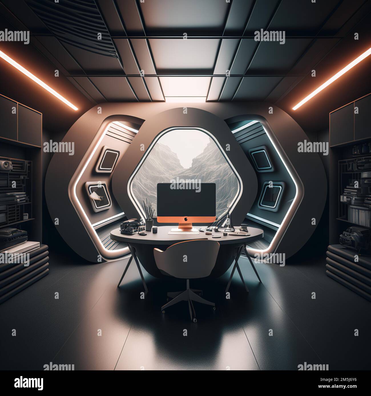 Futuristic Designer Office with Sleek Architecture and Modern Design in Ultra High Resolution, Art, Architecture Stock Photo