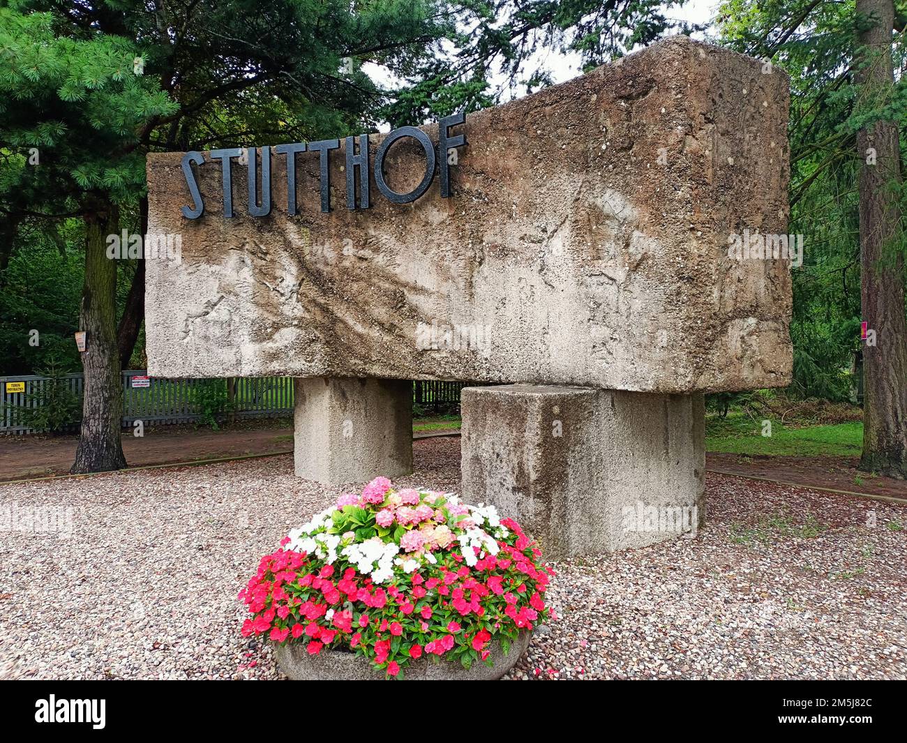 Sztutowo, Pomeranian voivodship 22 August 2022.An obelisk commemorating the victims of the Stutthof concentration camp Stock Photo