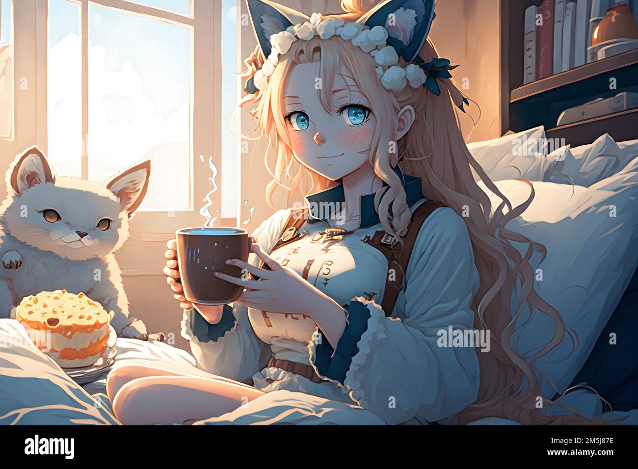 White cat anime hi-res stock photography and images - Alamy