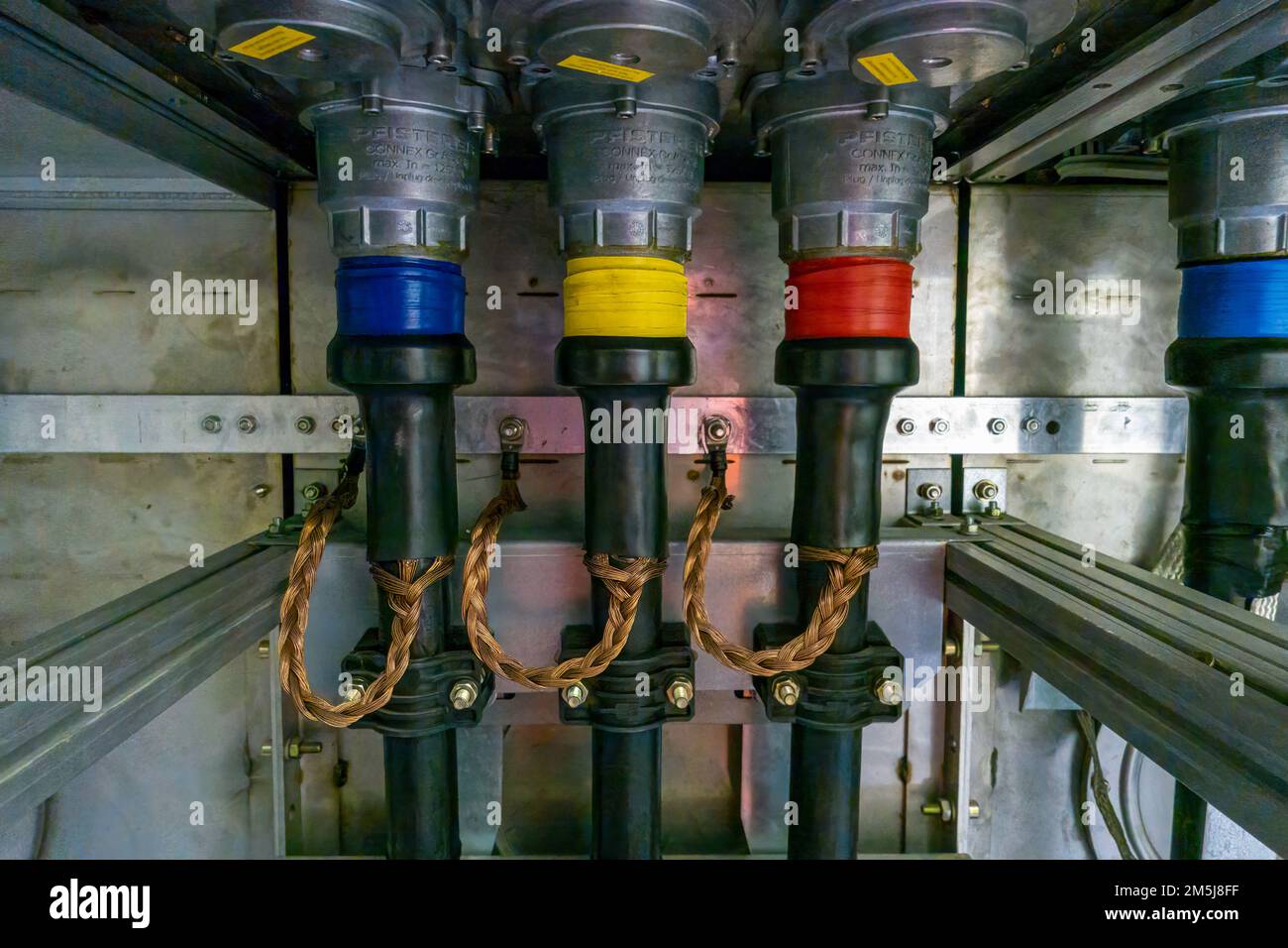 Three phase pfisterer cable connections at the back of high voltage