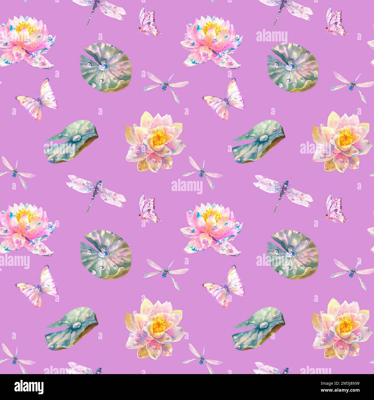 Watercolor Seamless Pattern with Romantic Flying dragonflies ...